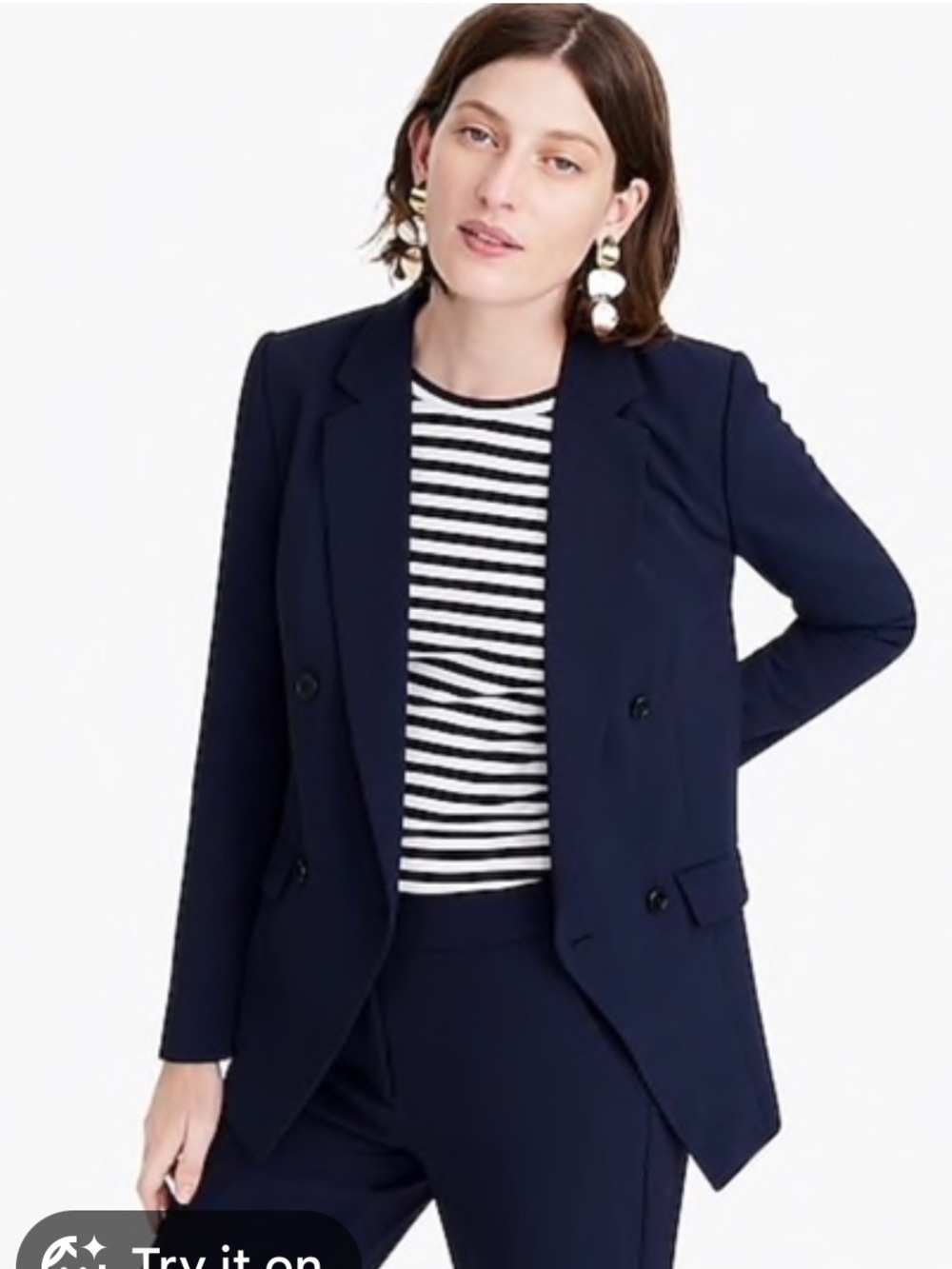 J. Crew Double Breasted Blazer in Japanese Weave Navy Blue 0